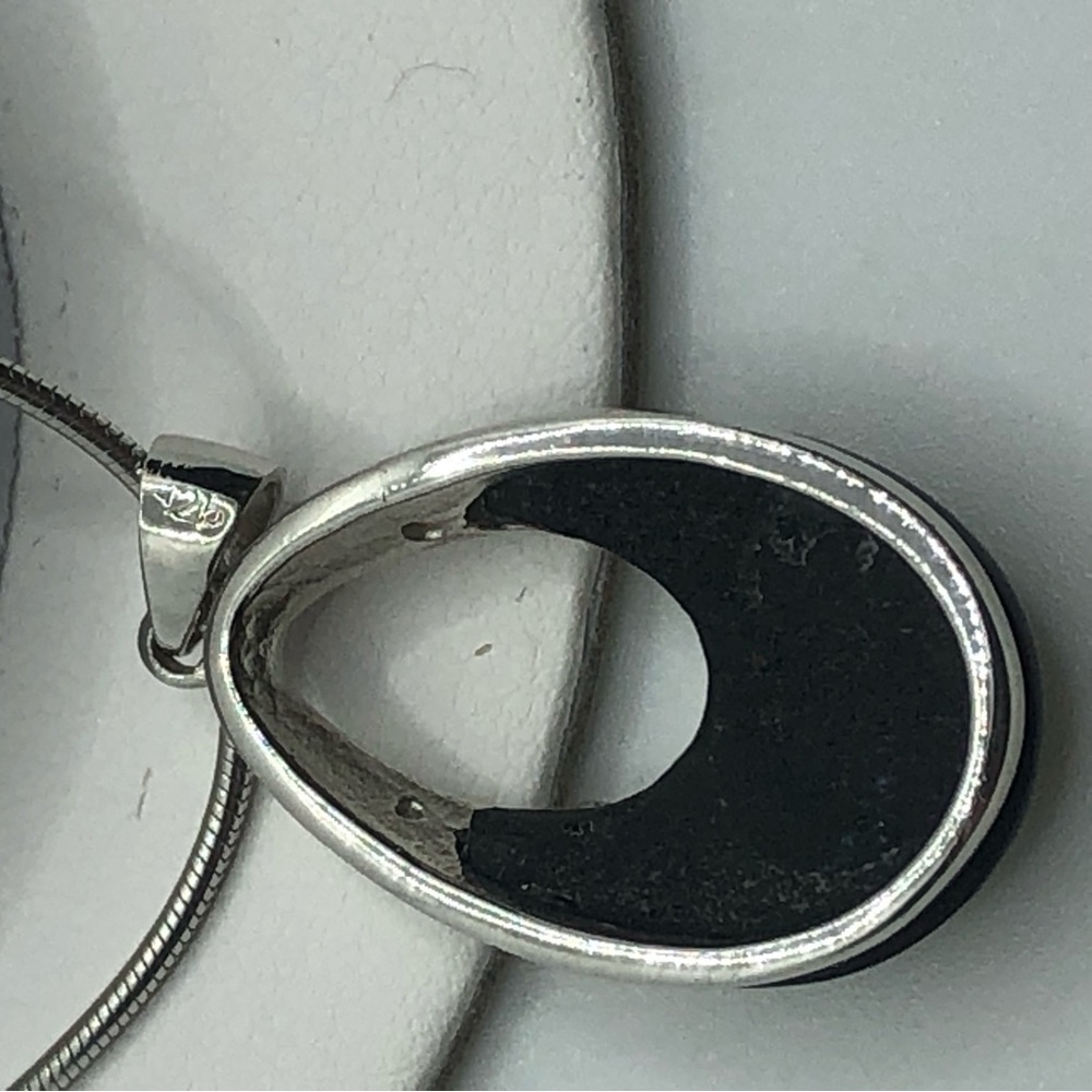 Vtg Sterling Onyx & Cz Accent Pendant w 925 Snake Chain 16” + 1.2” Pendant - Picture 4 of 9